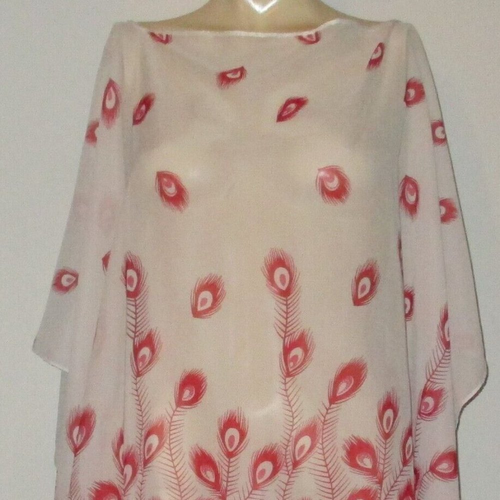 Peacock Feather Beach Swimsuit Coverup OS Beach Dress Poolside Pullover Tunic